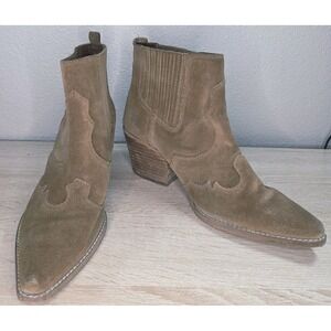 Sam‎ Edelman Winona Western Booties Hazelnut Brown Suede Pointed Toe Ankle Boots
